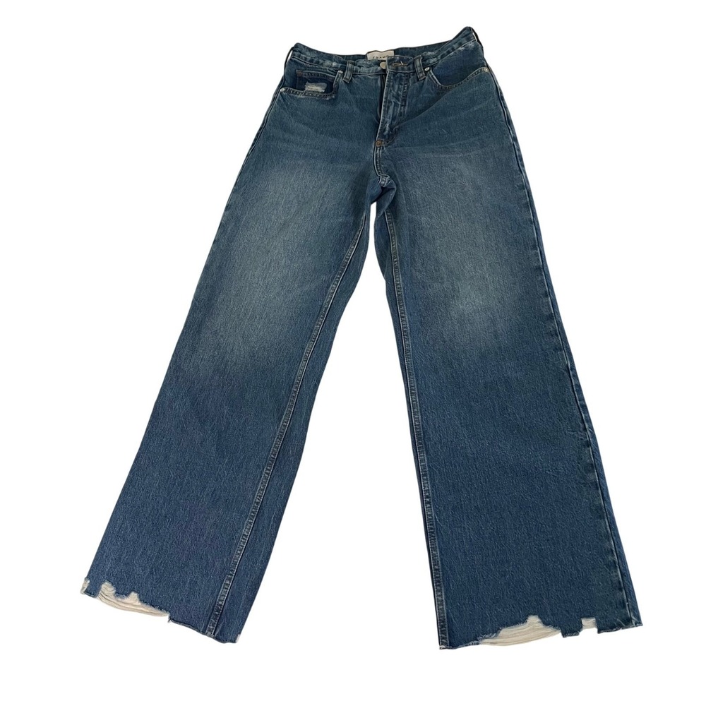 FRAME High 'n Tight Denim Jeans Wide Leg Raw Hem Pants Size 26 Blue Cotton